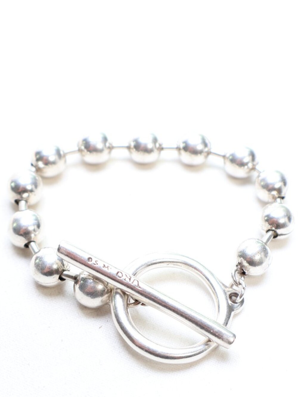 Uno De 50 Silver Tone Beaded Bracelet with Big Toggle Clasp $130